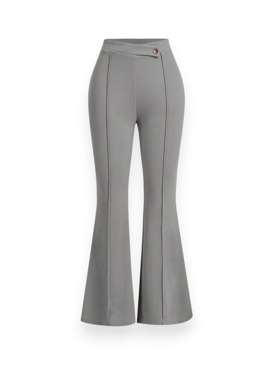Grey High Waist Flare Scuba Crepe Pants for Women – Front View