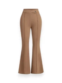 Khaki High Waist Flare Scuba Crepe Pants for Women – Front View