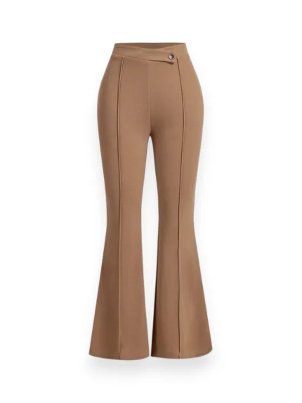 Khaki High Waist Flare Scuba Crepe Pants for Women – Front View