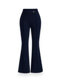 Navy Blue High Waist Flare Scuba Crepe Pants for Women – Front View