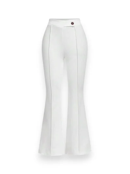 White High Waist Flare Scuba Crepe Pants – Front View