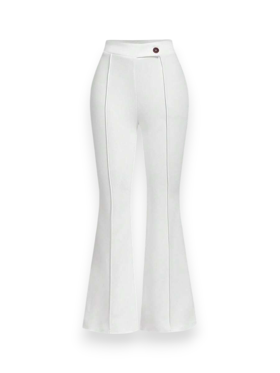 White High Waist Flare Scuba Crepe Pants – Front View