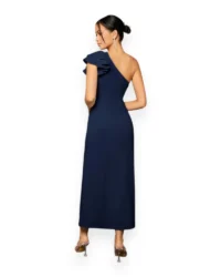 Elegant One-Shoulder Slit Evening Dress (Navy Blue) - Image 2
