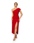 Elegant One-Shoulder Slit Evening Dress (Red)