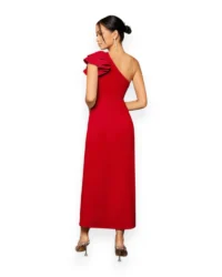 Elegant One-Shoulder Slit Evening Dress (Red) - Image 2