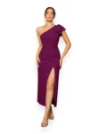 Elegant One-Shoulder Slit Evening Dress (Red Violet)