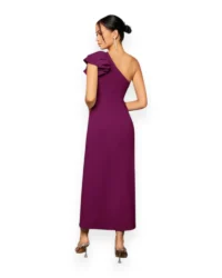 Elegant One-Shoulder Slit Evening Dress (Red Violet) - Image 2