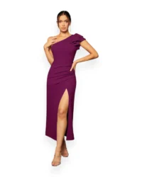 Elegant One-Shoulder Slit Evening Dress (Red Violet) - Image 3