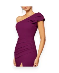 Elegant One-Shoulder Slit Evening Dress (Red Violet) - Image 4
