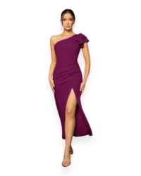 Elegant One-Shoulder Slit Evening Dress (Red Violet) - Image 5