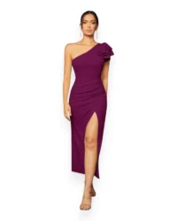 Elegant One-Shoulder Slit Evening Dress (Red Violet) - Image 7