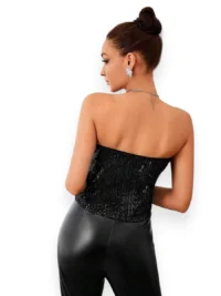 Black Sparkle Bandeau Top Chic Look - Image 2