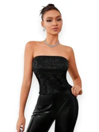 Black Sparkle Bandeau Top Chic Look - Image 3