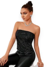Black Sparkle Bandeau Top Chic Look - Image 4