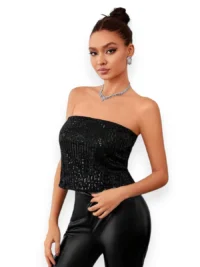 Black Sparkle Bandeau Top Chic Look - Image 5