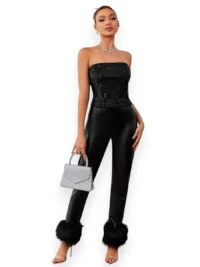 Black Sparkle Bandeau Top Chic Look - Image 6