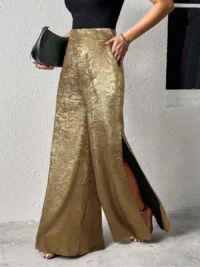 Metallic Wide Leg Pants – High Waist - Image 3
