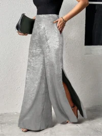Metallic Wide Leg Pants – High Waist