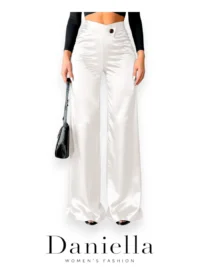 white Satin High Waist Pants