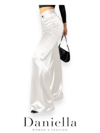 white Satin High Waist Pants - Image 2